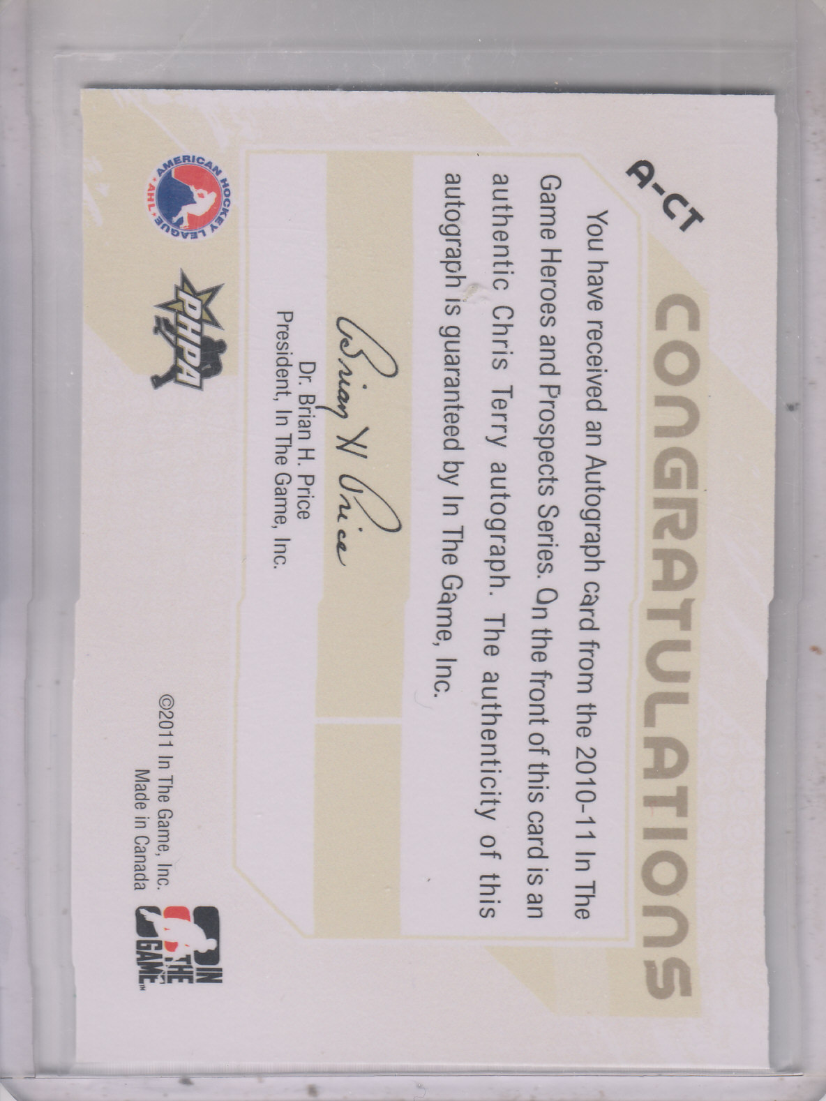2010-11 ITG Heroes and Prospects Autographs #ACT Chris Terry back image