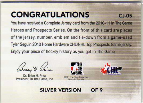 2010-11 ITG Heroes and Prospects Complete Jersey Silver #CJ05 Tyler Seguin back image
