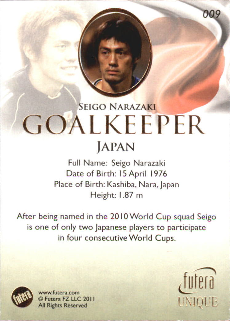 2011 Futera World Football Unique #9 Seigo Narazaki back image