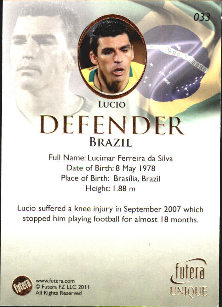 2011 Futera World Football Unique #33 Lucio back image
