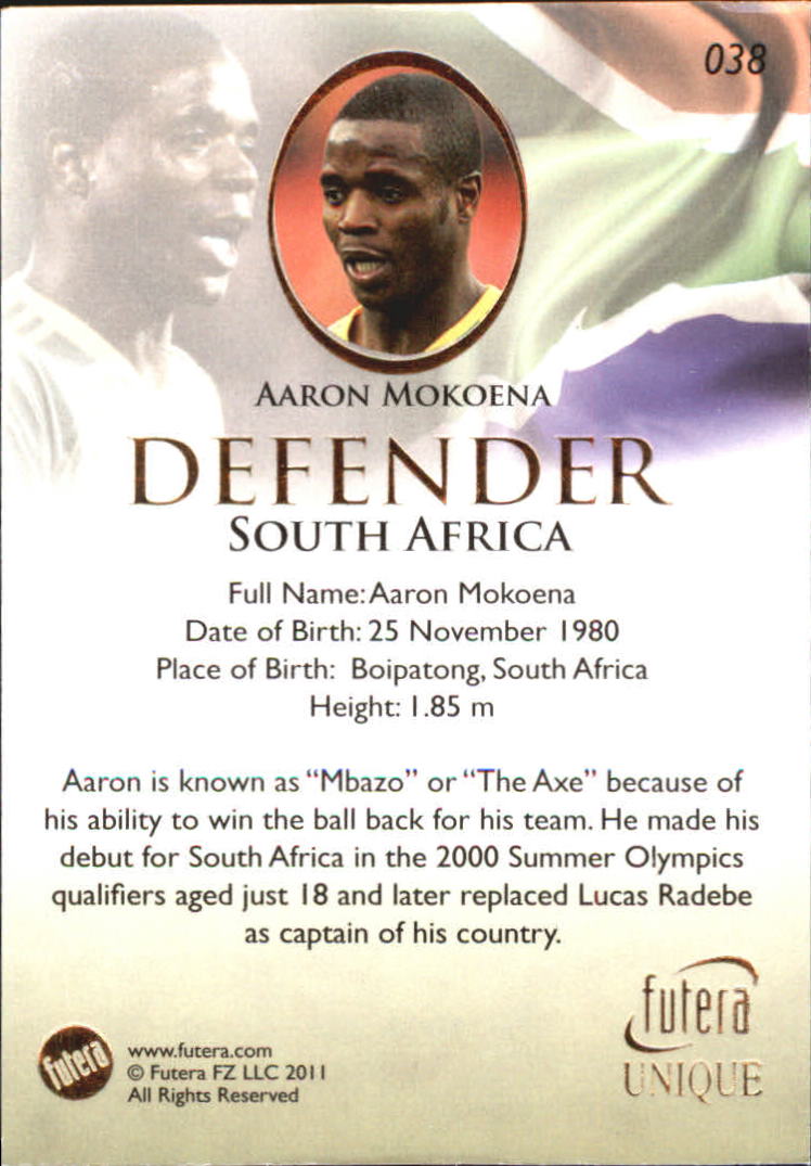 2011 Futera World Football Unique #38 Aaron Mokoena back image