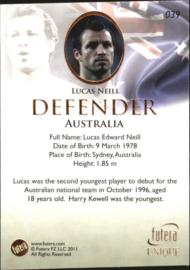 2011 Futera World Football Unique #39 Lucas Neill back image