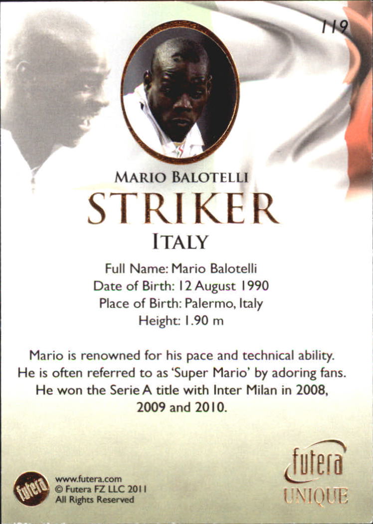 2011 Futera World Football Unique #119 Mario Balotelli back image