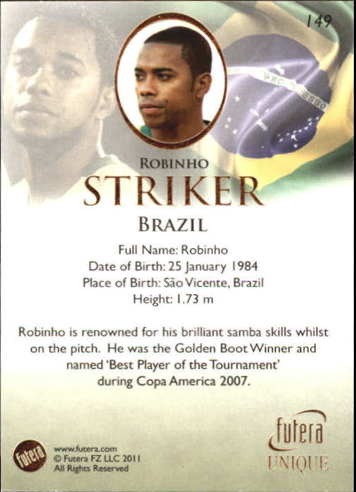 2011 Futera World Football Unique #149 Robinho back image