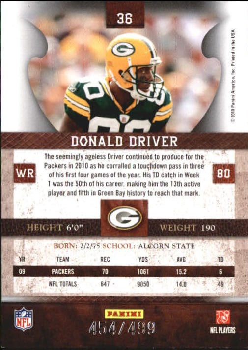 2010 Panini Plates and Patches #36 Donald Driver back image