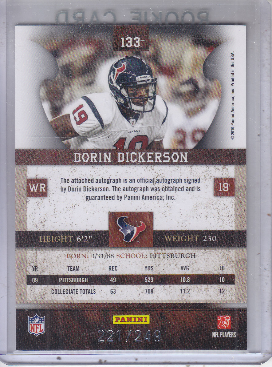 2010 Panini Plates and Patches #133 Dorin Dickerson AU/249 RC back image