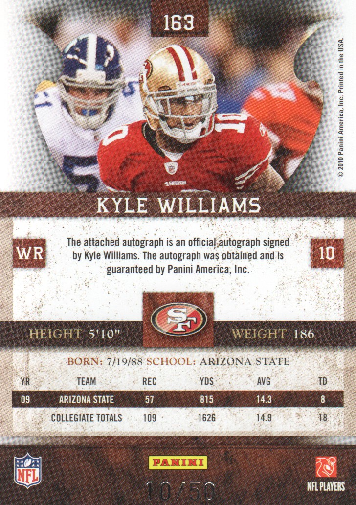 2010 Panini Plates and Patches Signatures Silver #163 Kyle Williams back image