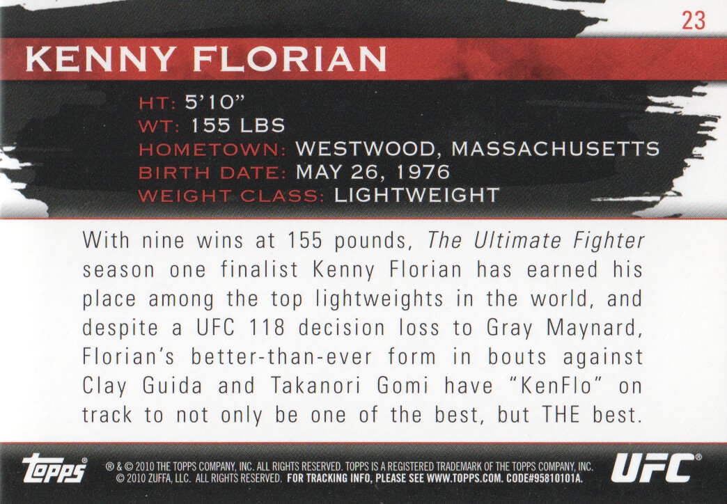 2010 Topps UFC Knockout #23 Kenny Florian back image