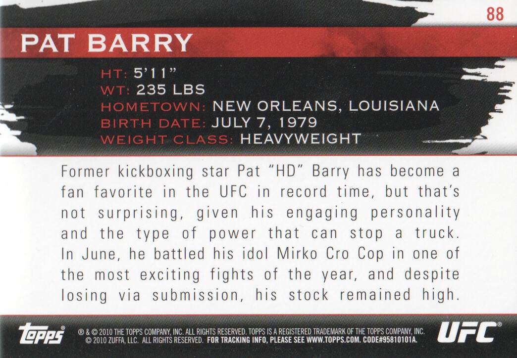 2010 Topps UFC Knockout #88 Pat Barry back image