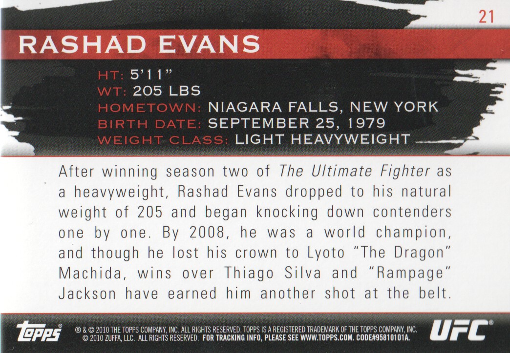 2010 Topps UFC Knockout Gold #21 Rashad Evans back image