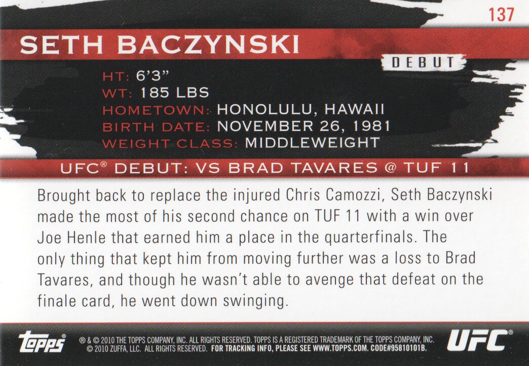 2010 Topps UFC Knockout Gold #137 Seth Baczynski back image