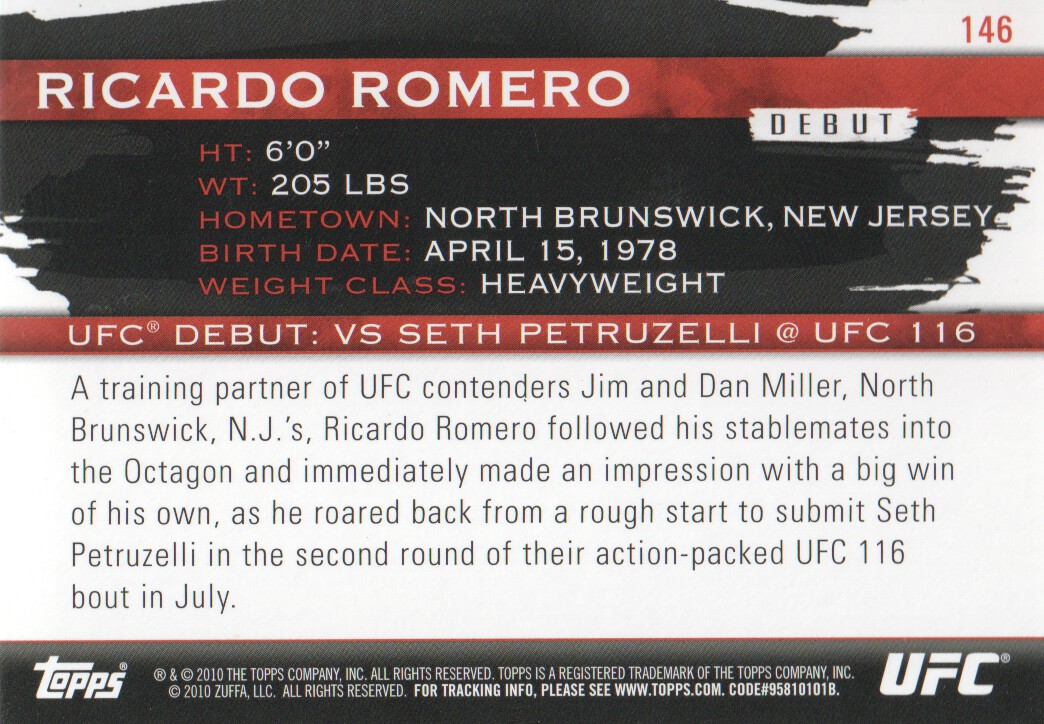2010 Topps UFC Knockout Gold #146 Ricardo Romero back image
