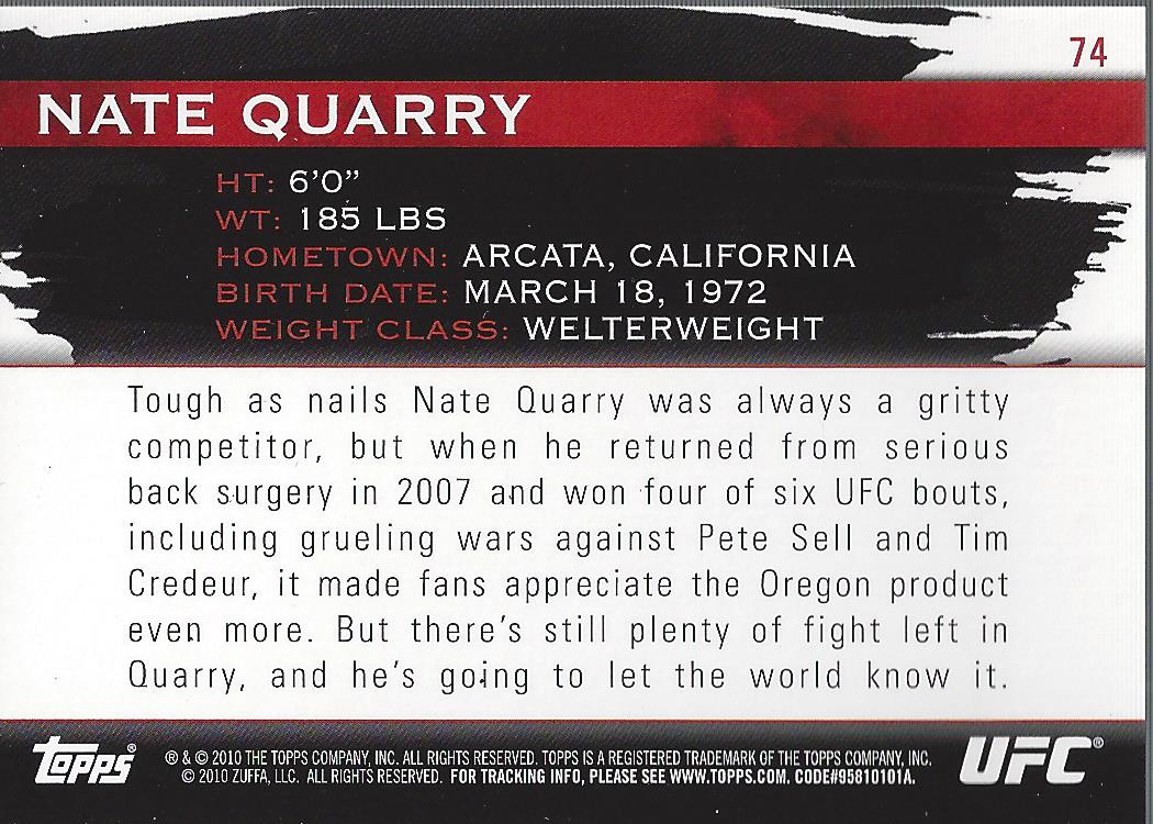 2010 Topps UFC Knockout Green #74 Nate Quarry back image
