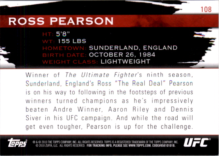 2010 Topps UFC Knockout Green #108 Ross Pearson back image