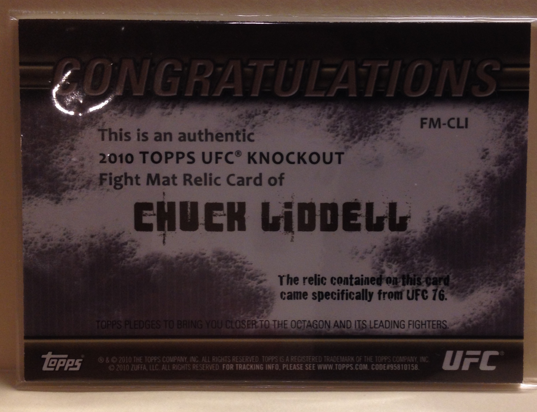 2010 Topps UFC Knockout Fight Mat Relics Silver #FMCLI Chuck Liddell back image
