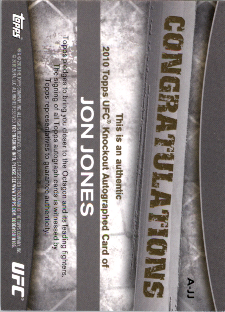 2010 Topps UFC Knockout Autographs Green #AJJ Jon Jones back image