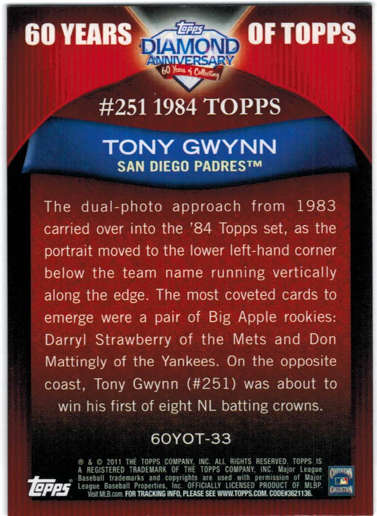 2011 Topps 60 Years of Topps #33 Tony Gwynn back image