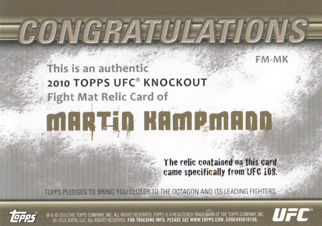 2010 Topps UFC Knockout Fight Mat Relics Silver #FMMK Martin Kampmann back image