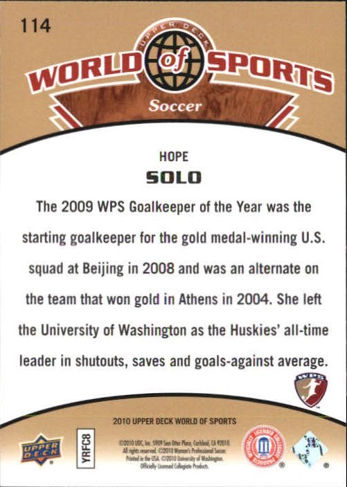 2010 Upper Deck World of Sports #114 Hope Solo back image