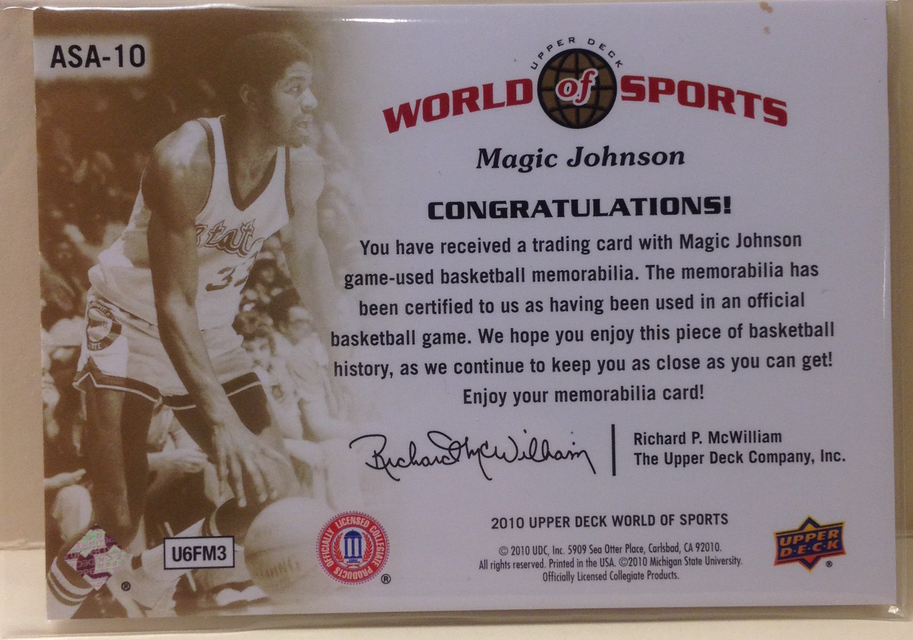 2010 Upper Deck World of Sports All-Sport Apparel Memorabilia #ASA10 Magic Johnson back image