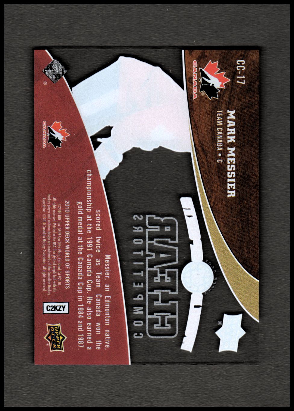 2010 Upper Deck World of Sports Clear Competitors #CC17 Mark Messier back image
