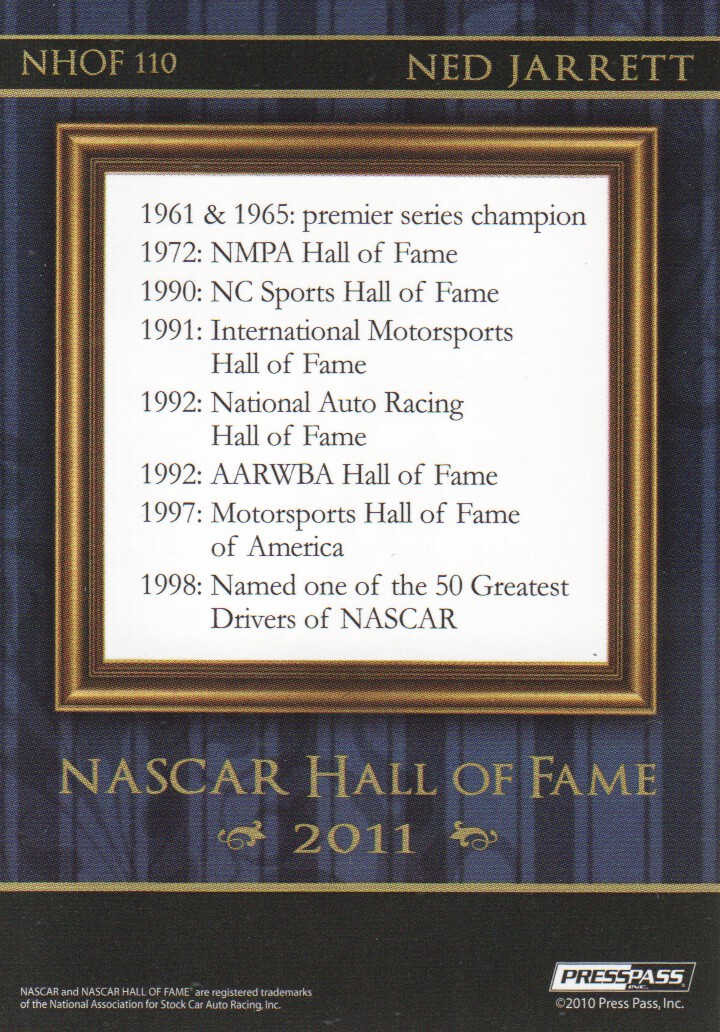 2011 Press Pass NASCAR Hall of Fame #NHOF110 Ned Jarrett EL back image