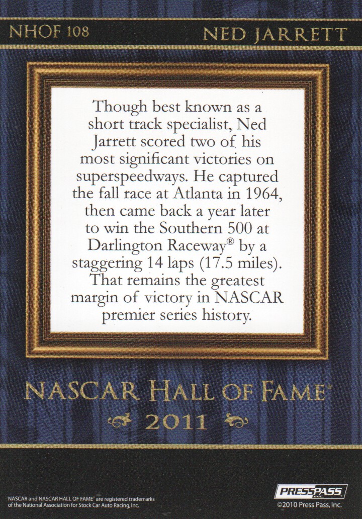 2011 Press Pass NASCAR Hall of Fame #NHOF108 Ned Jarrett EL back image
