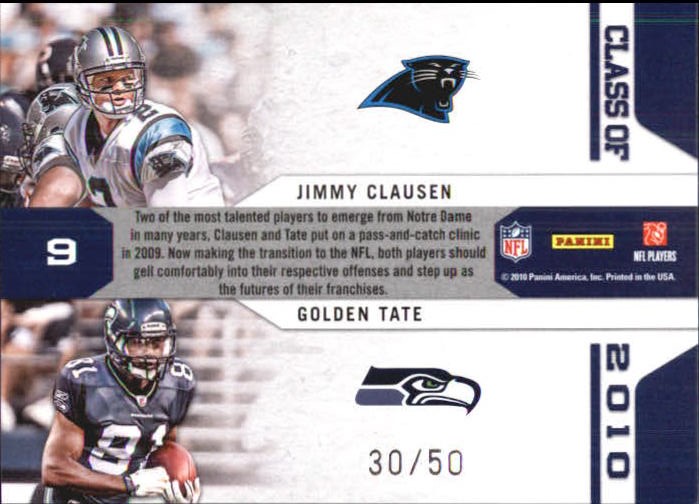 2010 Playoff Contenders Draft Class Black #9 Golden Tate/Jimmy Clausen back image