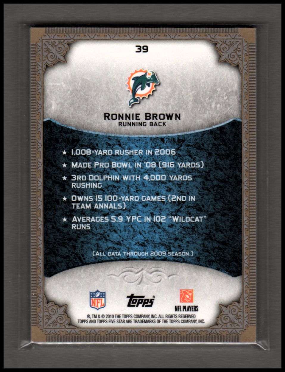 2010 Topps Five Star #39 Ronnie Brown back image
