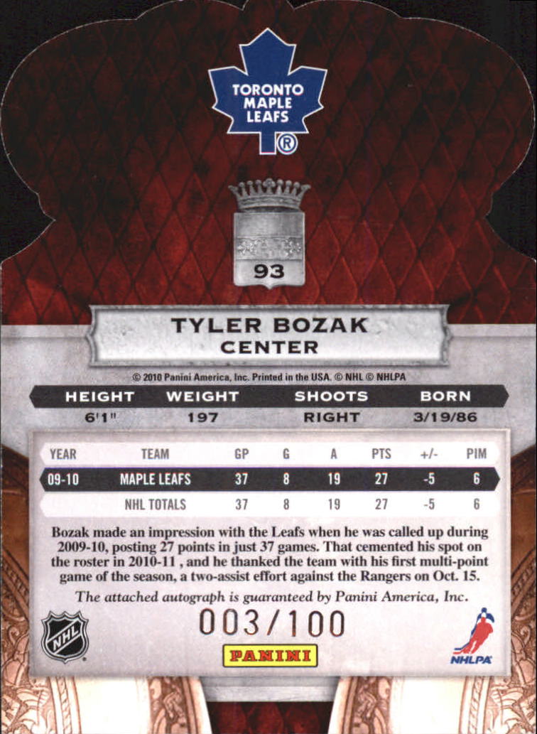 2010-11 Crown Royale Premiere Date Signatures #93 Tyler Bozak/100 back image