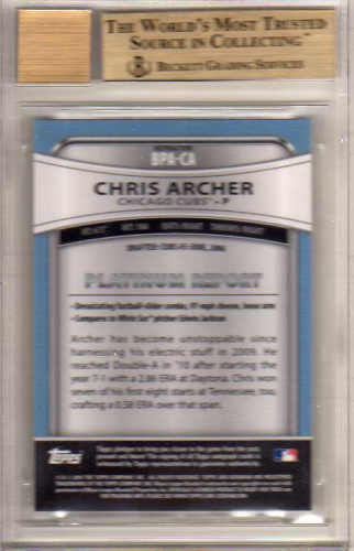 2010 Bowman Platinum Prospect Autographs Refractors #CA Chris Archer back image
