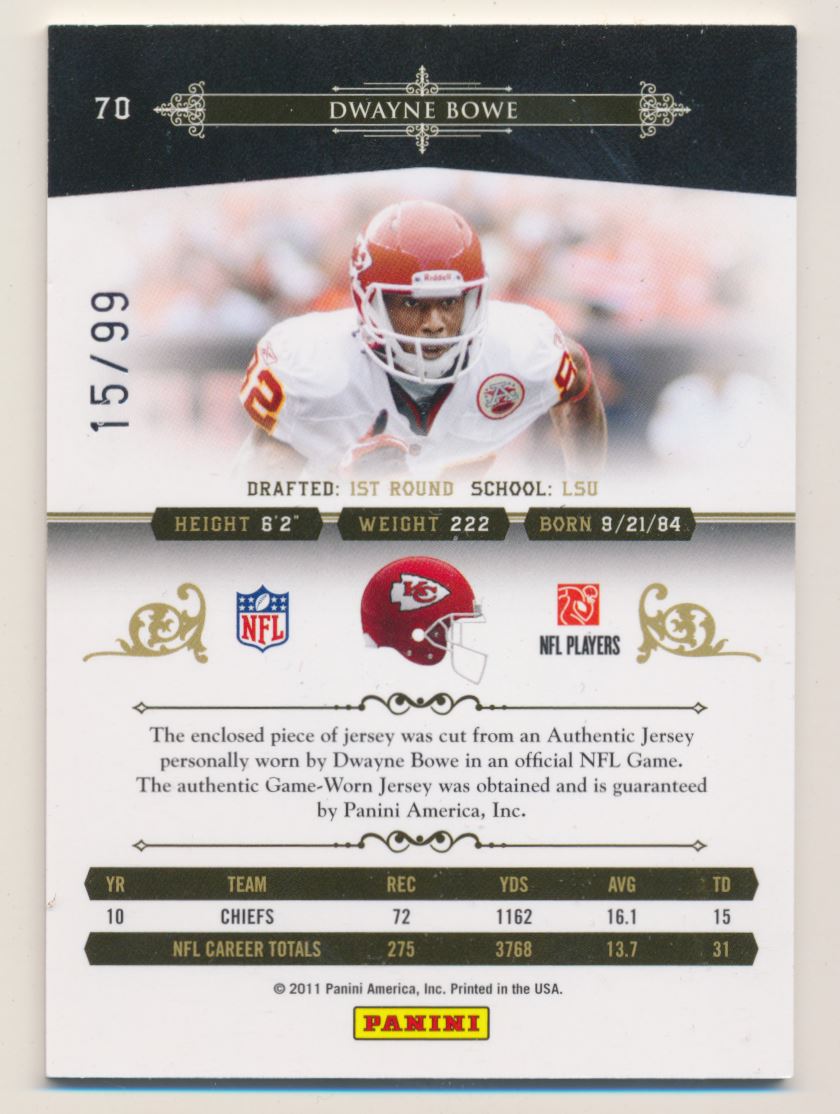 2010 Playoff National Treasures Century Material #70 Dwayne Bowe/99