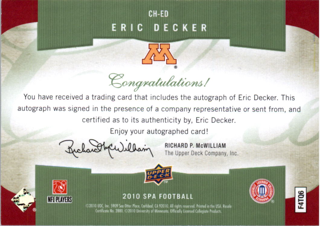 2010 SP Authentic Chirography #ED Eric Decker back image