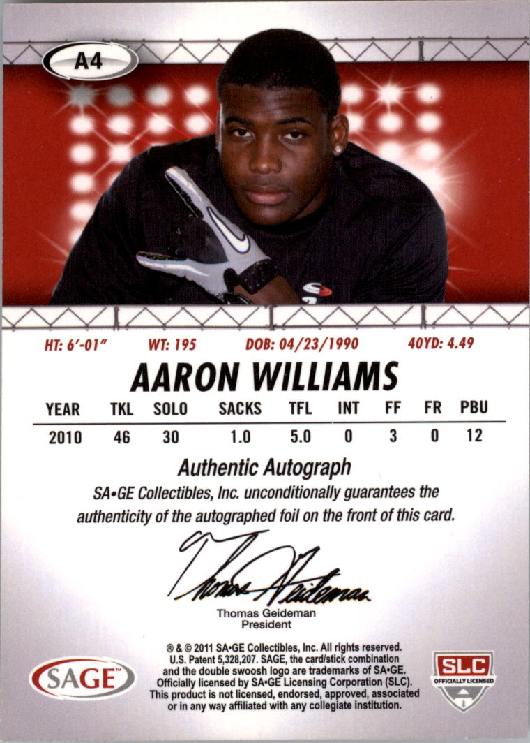 Autógrafos de fútbol americano Sage Hit 2011 auto tú eliges - Imagen 3 de 21