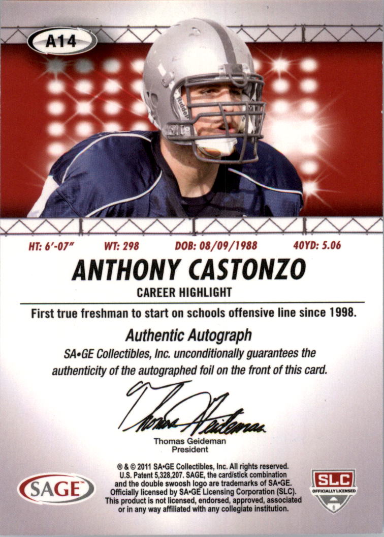 Autógrafos de fútbol americano Sage Hit 2011 auto tú eliges - Imagen 6 de 21