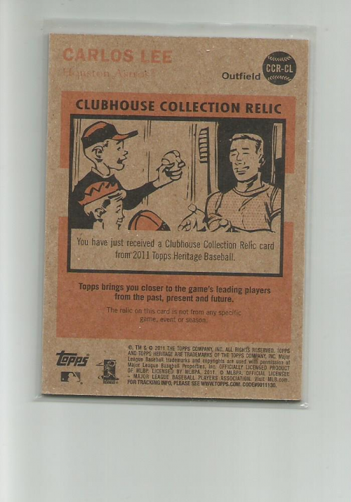 2011 Topps Heritage Clubhouse Collection Relics #CL Carlos Lee back image