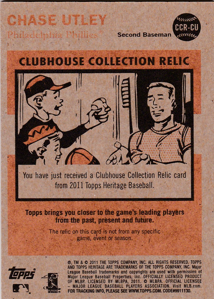2011 Topps Heritage Clubhouse Collection Relics #CU Chase Utley back image