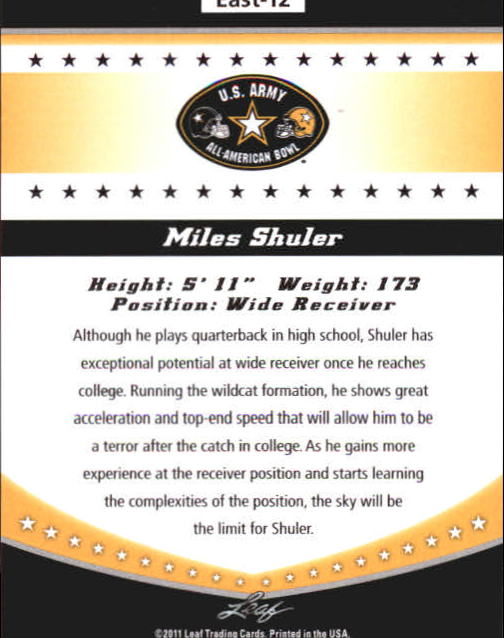2011 Leaf Army All-American Bowl Bowl Week Edition #E12 Miles Shuler back image