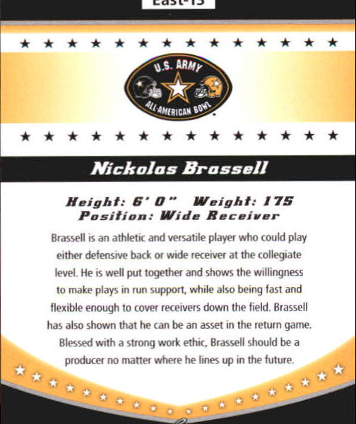 2011 Leaf Army All-American Bowl Bowl Week Edition #E13 Nickolas Brassell back image