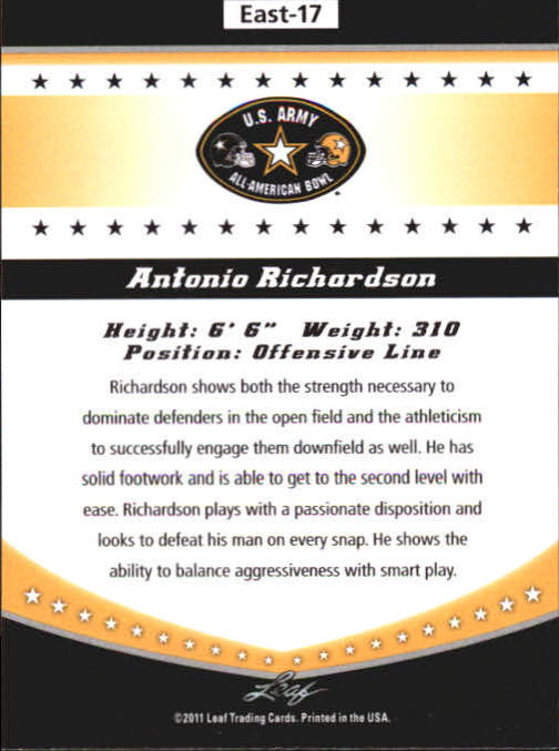 2011 Leaf Army All-American Bowl Bowl Week Edition #E17 Antonio Richardson back image