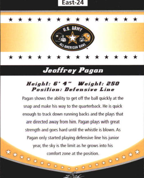 2011 Leaf Army All-American Bowl Bowl Week Edition #E24 Jeoffrey Pagan back image