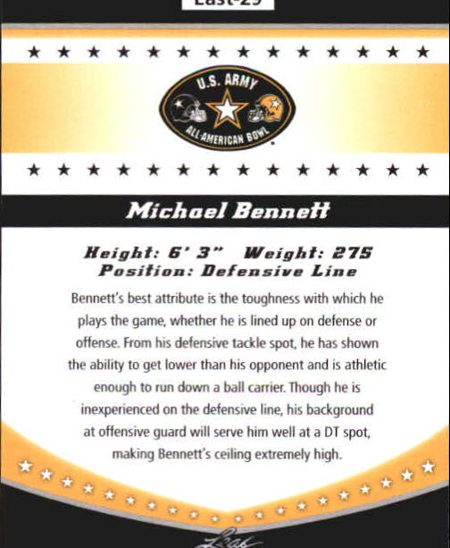 2011 Leaf Army All-American Bowl Bowl Week Edition #E29 Michael Bennett back image