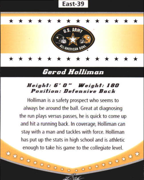2011 Leaf Army All-American Bowl Bowl Week Edition #E39 Gerod Holliman back image