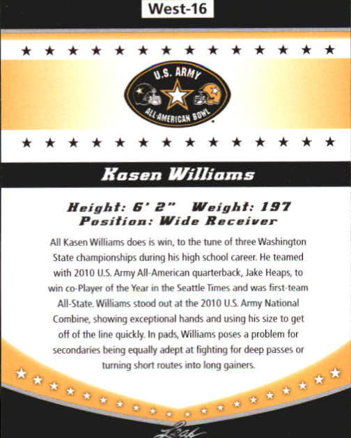 2011 Leaf Army All-American Bowl Bowl Week Edition #W16 Kasen Williams back image