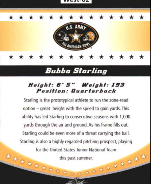 2011 Leaf Army All-American Bowl Bowl Week Edition #W2 Bubba Starling back image