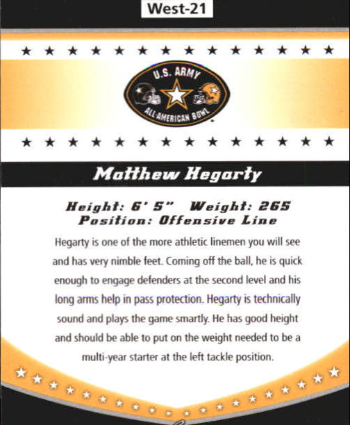 2011 Leaf Army All-American Bowl Bowl Week Edition #W21 Matthew Hegarty back image