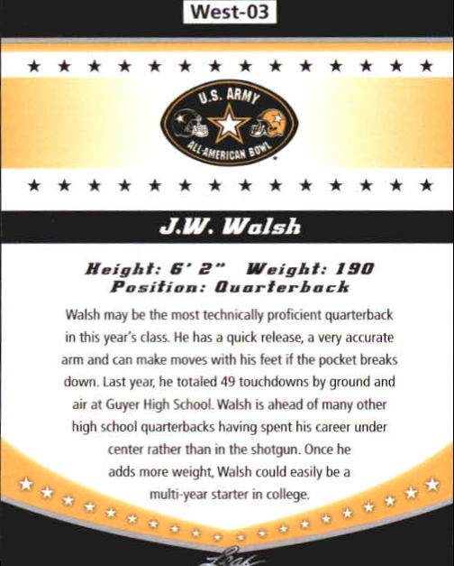 2011 Leaf Army All-American Bowl Bowl Week Edition #W3 J.W. Walsh back image