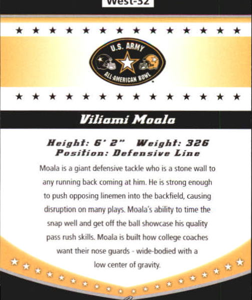 2011 Leaf Army All-American Bowl Bowl Week Edition #W32 Viliami Moala back image