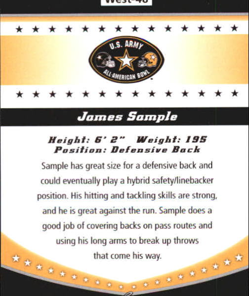 2011 Leaf Army All-American Bowl Bowl Week Edition #W48 James Sample back image