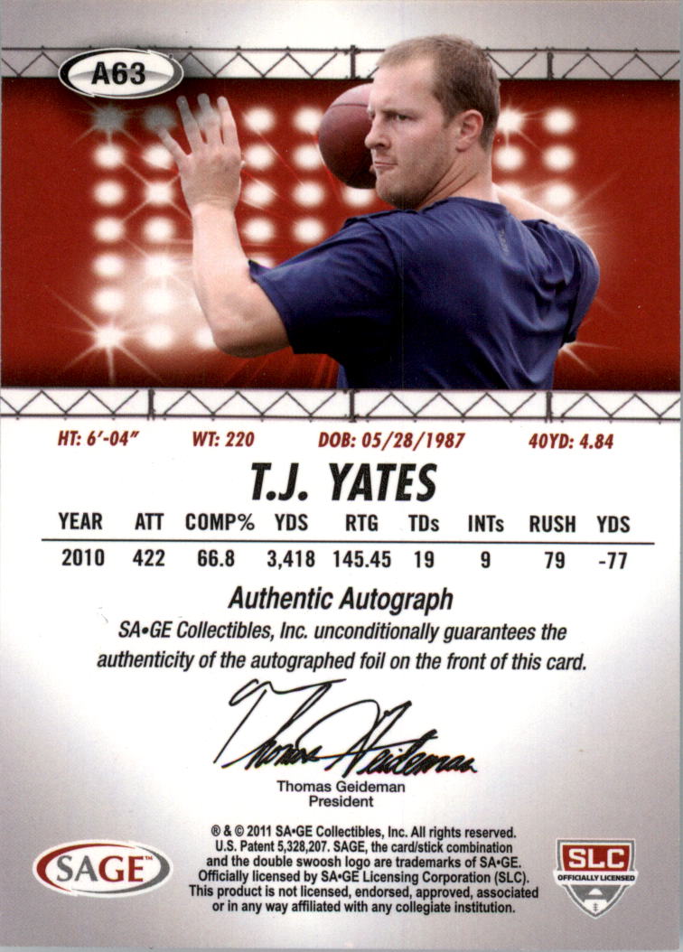 Autógrafos de fútbol americano Sage Hit 2011 auto tú eliges - Imagen 11 de 21